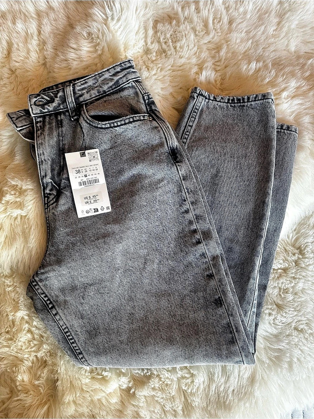 Zara Z1975 High-Rise Mom Fit Jeans Straight Leg Jeans in Gray Waist 38 NWT